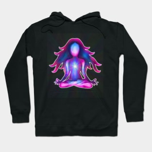 Psychedelic Glowing Pink Blue Yoga Silhouette Hoodie